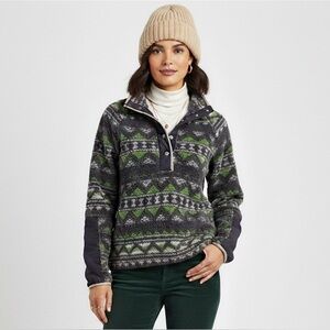 Reitmans | Fair Isle Patterned Fleece Sweatshirt with Snap Buttons Green Purple